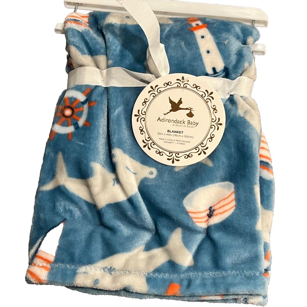 Adirondack My Cozy Baby Blanket Blue Shark Ocean Boat Fleece Infant Boys So Soft